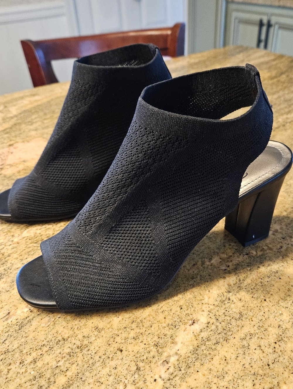 Impo Black Knit Open-Toe Block Heel Booties Sz 9